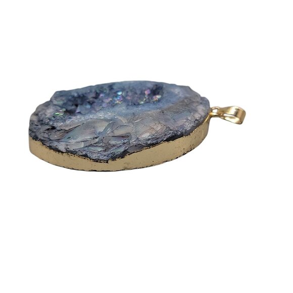 Blue Galaxy Druzy Quartz Chunk Pendant Natural Semi-Precious Gemstone Stunning - Picture 6 of 11